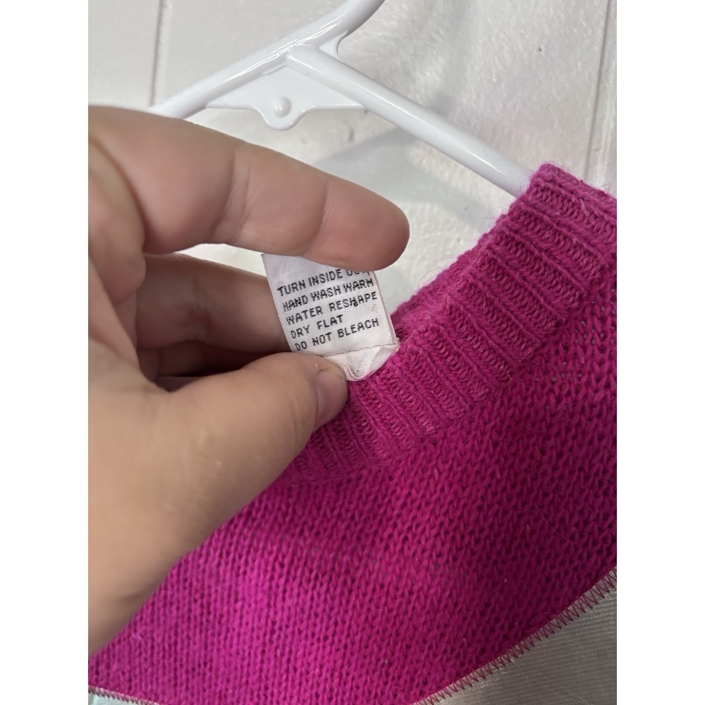 Anytime Glitz Vintage 80s 90s Women's Sweater Magenta Knit Large Silk Blend Bead - Picture 7 of 7